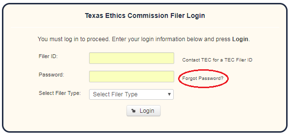 Screenshot showing second steps for resetting your filing password