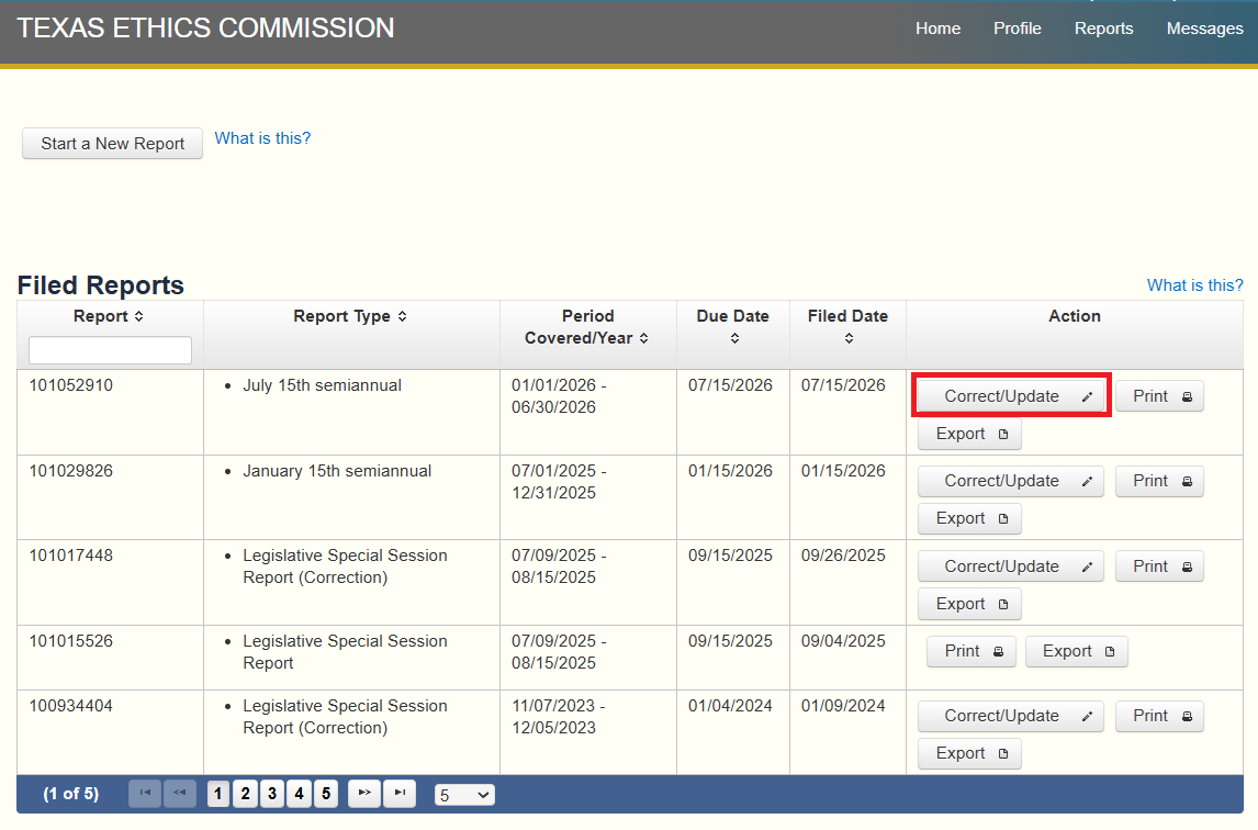 Screenshot showing step how to create a correction to a filed report