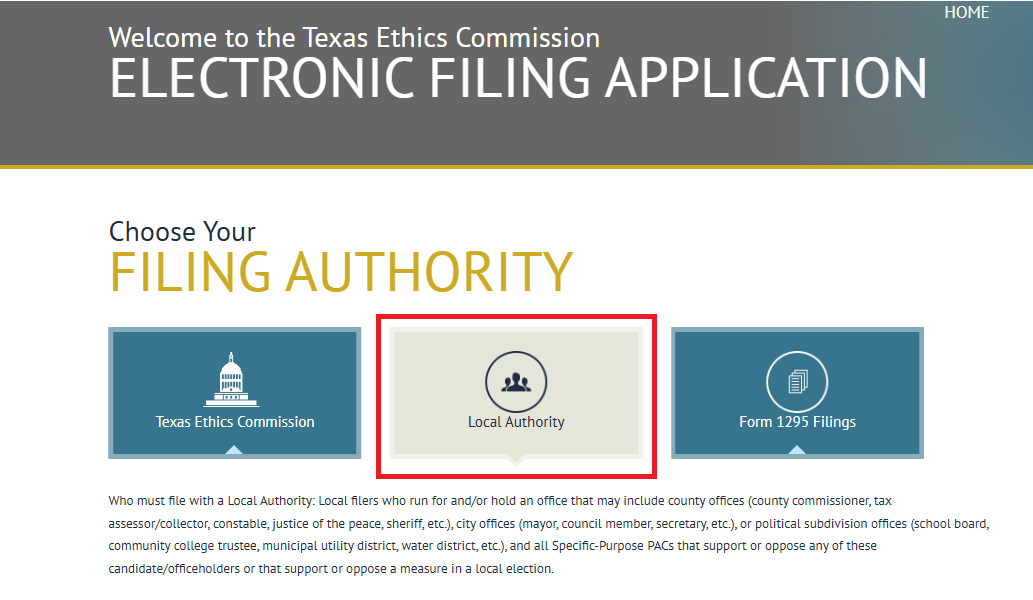 Screenshot showing where to click to select the Local Filing App
